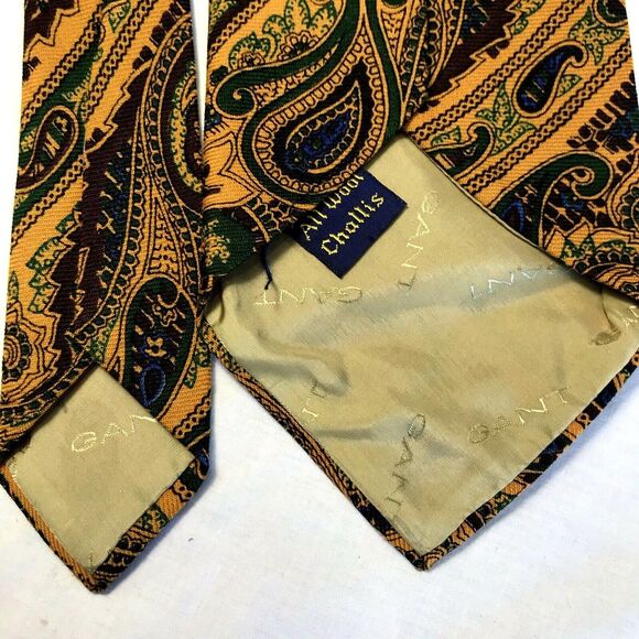 Gant Vintage Tie Challis Wool Paisley Orange Wide Swing Art Deco MCM Mob Mad Men - Picture 9 of 12